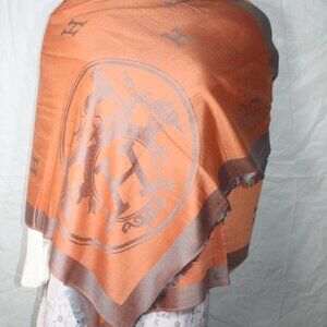 Hermes Stole Shawl Wrap 65% Cashmere 35% Silk Orange Used